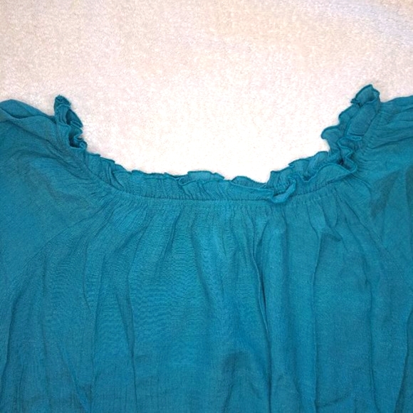 Forgotten Grace Teal Blue Off Shoulder Flowy High Low Blouse Plus Size XXL - Picture 4 of 7